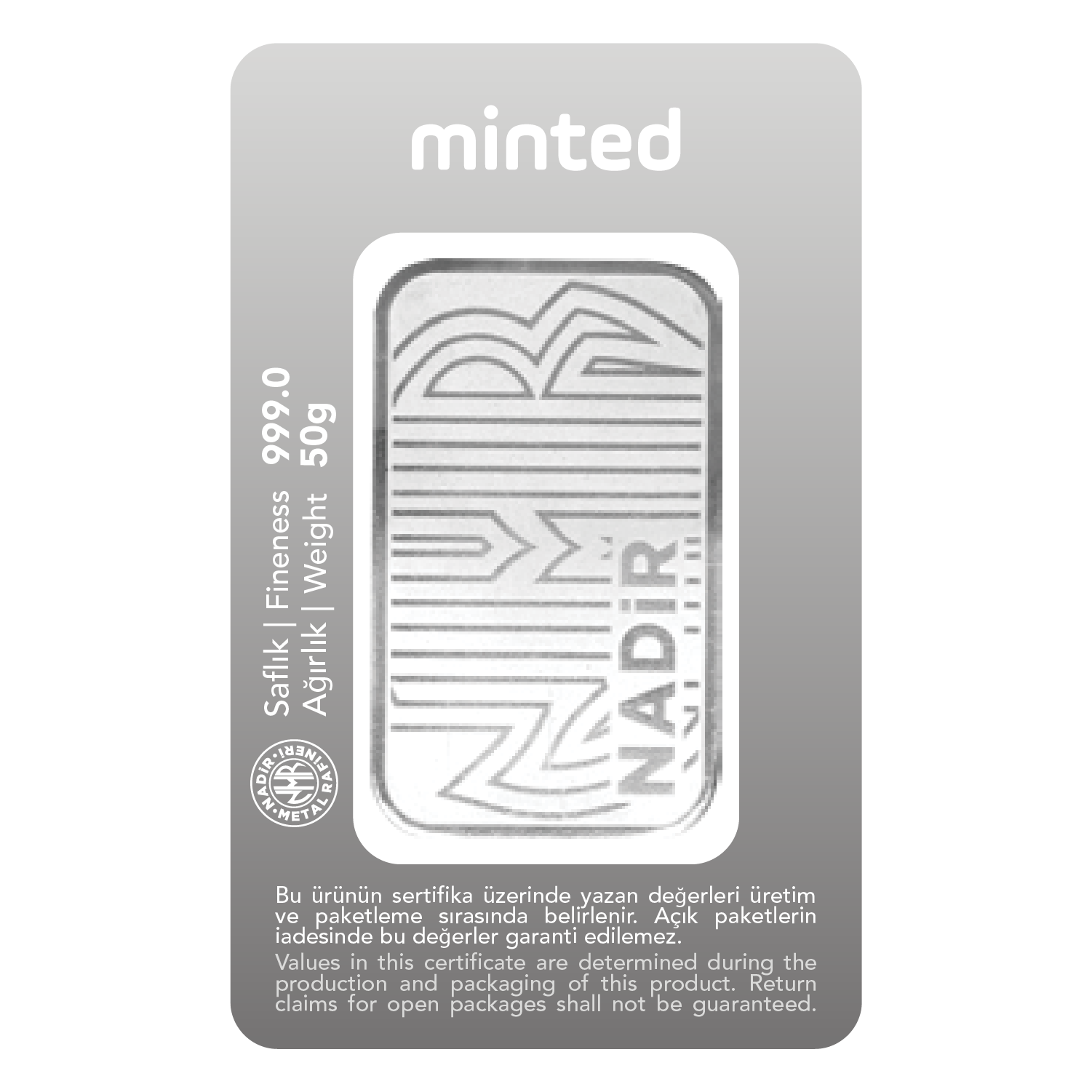 Minted 50 Gr Gümüş (Nadir Metal)